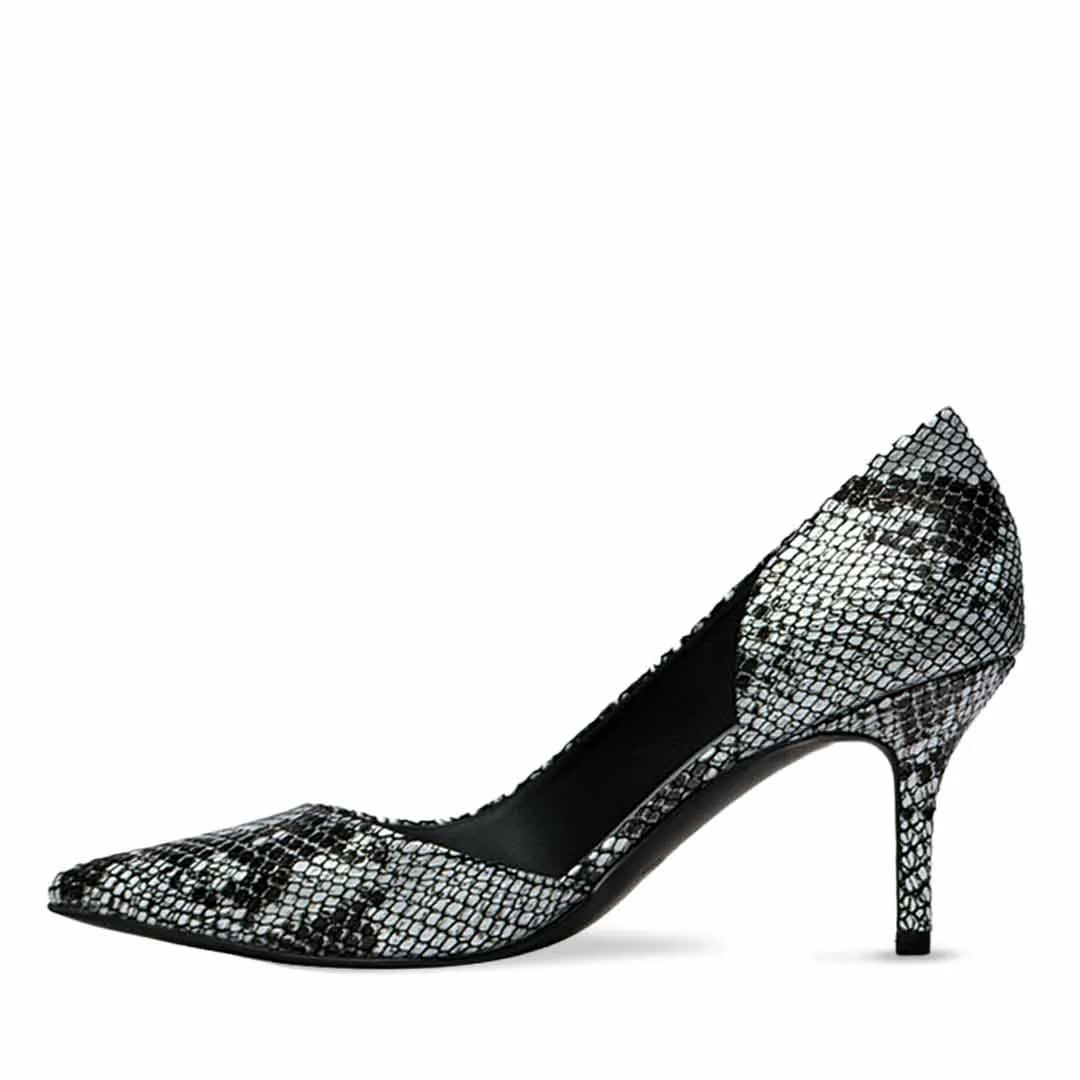 Saint Layla Silver Black Snake Print Leather Pumps