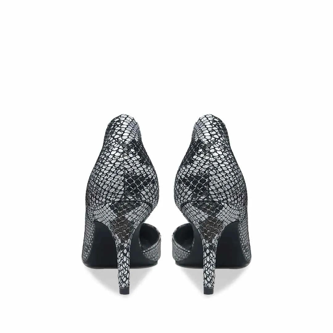 Saint Layla Silver Black Snake Print Leather Pumps