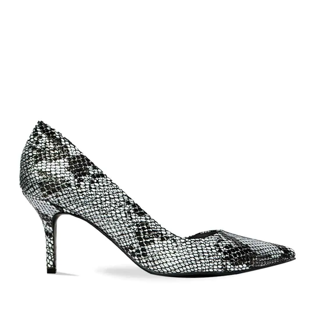 Saint Layla Silver Black Snake Print Leather Pumps