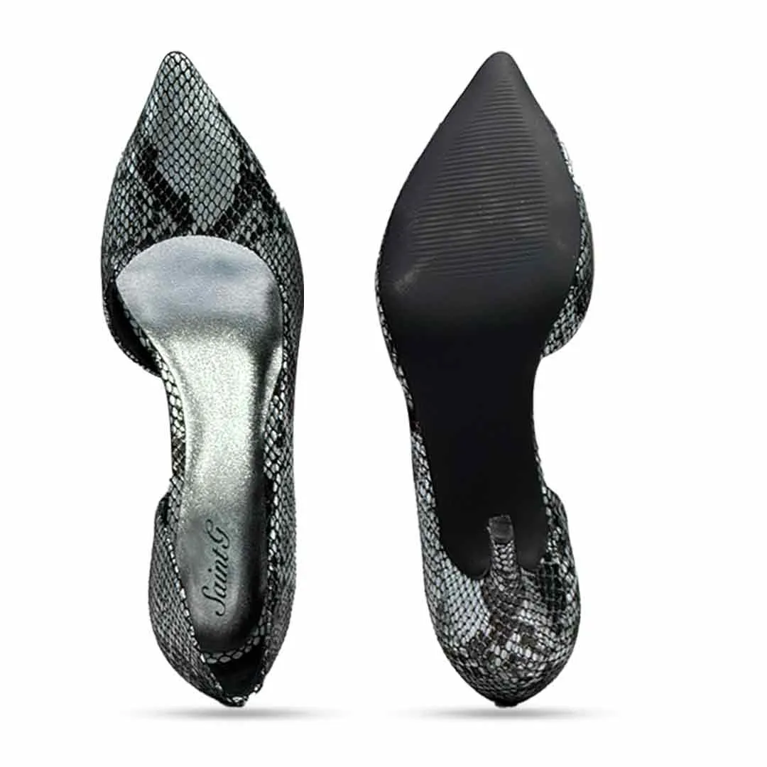 Saint Layla Silver Black Snake Print Leather Pumps