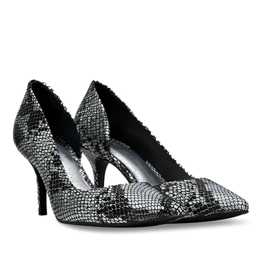 Saint Layla Silver Black Snake Print Leather Pumps