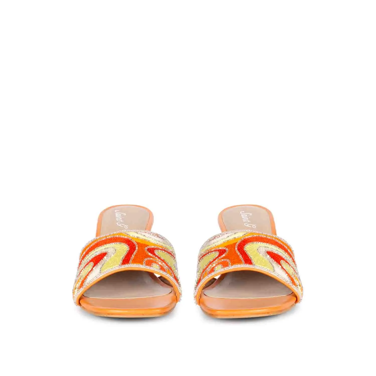 Saint Rina Orange Hand Embroidered Leather Stilettos