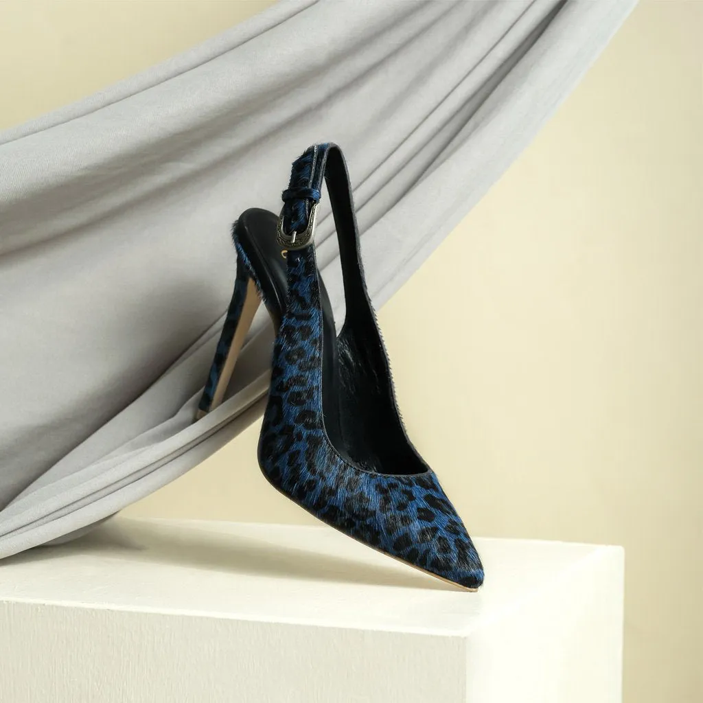 Saint Verona Blue Leopard Print Leather Kitten Stiletto Heels