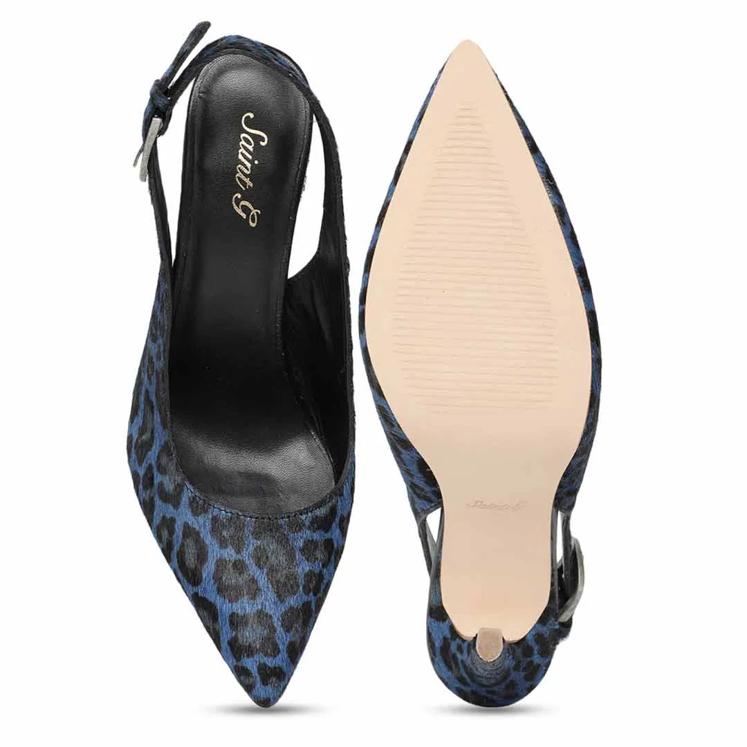 Saint Verona Blue Leopard Print Leather Kitten Stiletto Heels