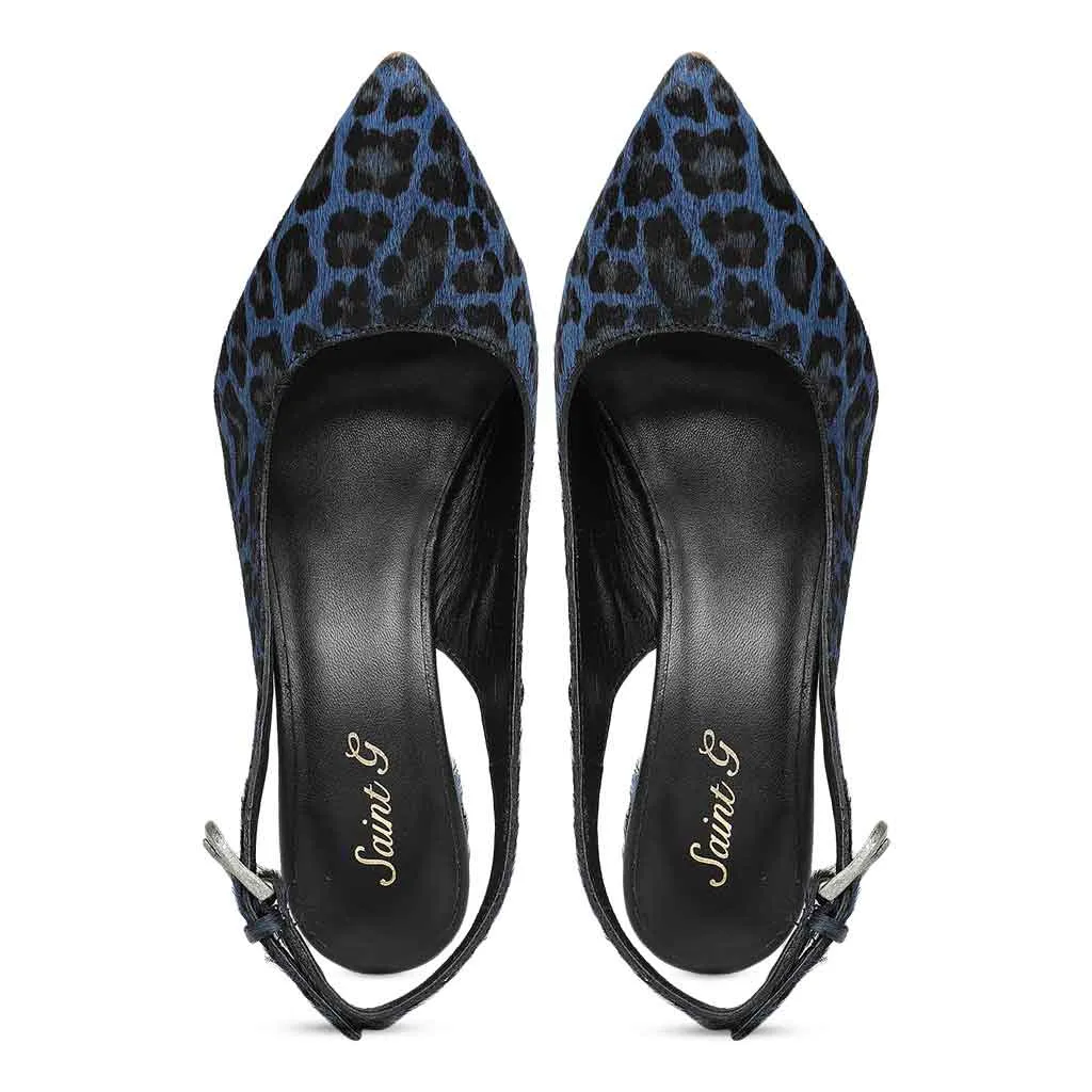 Saint Verona Blue Leopard Print Leather Kitten Stiletto Heels