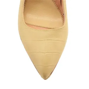 Sand Embossed Leather Slingback Kitten Heel