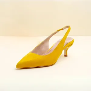 Sassy Saffron Suede Slingback Kitten Heel