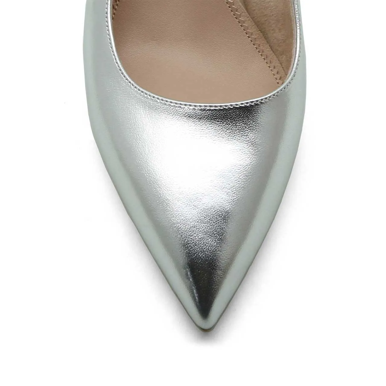 Silver Metallic Leather Slingback Kitten Heel