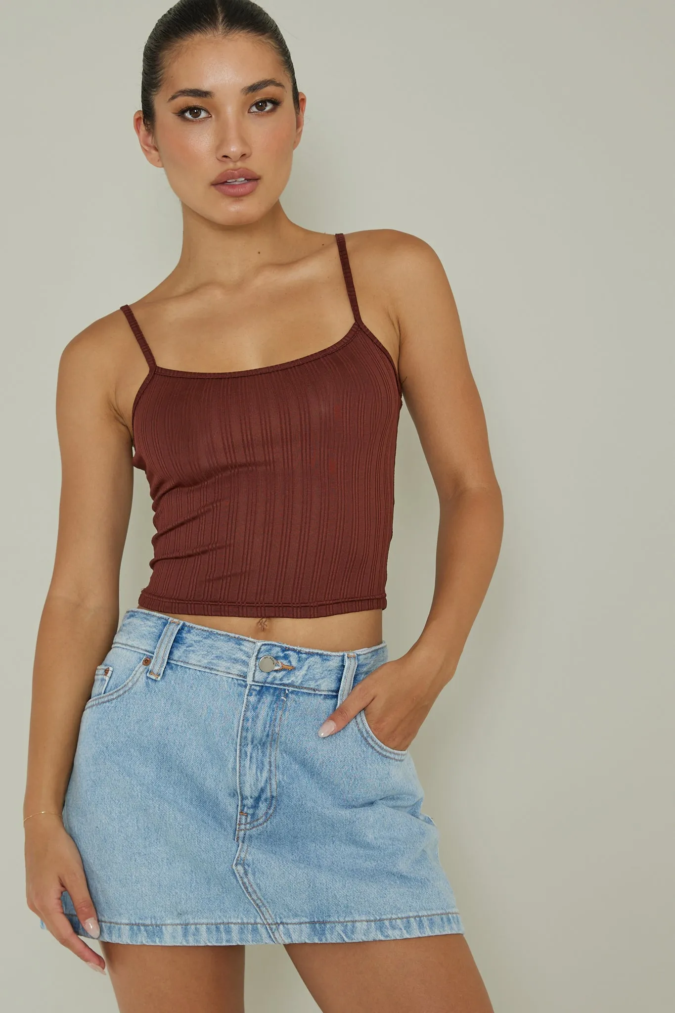 Sold Out Ribbed Cami Top Chocolate