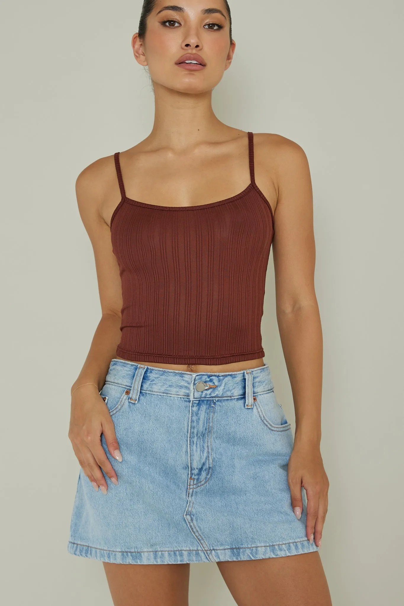 Sold Out Ribbed Cami Top Chocolate