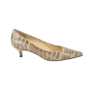 Stuart Weitzman Brown and Tan Snakeskin Pointed Toe Heels