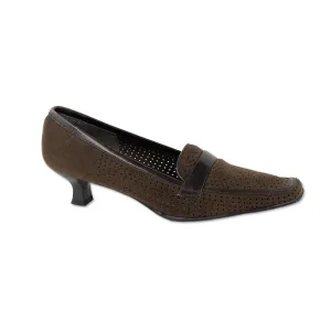 Stuart Weitzman Perforated Brown Suede Kitten Heels