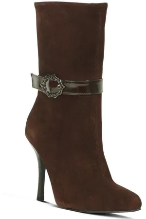 Suede Boot Stacked Heel-Brown