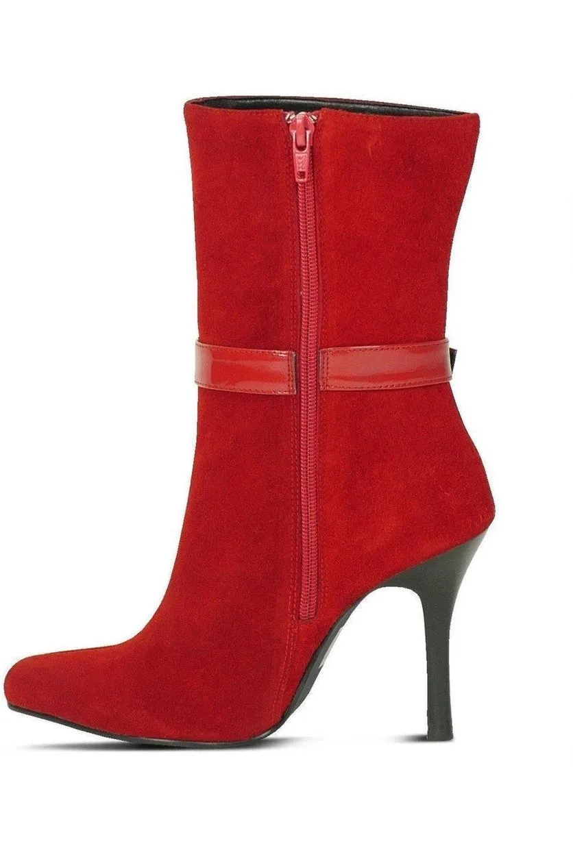 Suede Boot Stacked Heel-Red