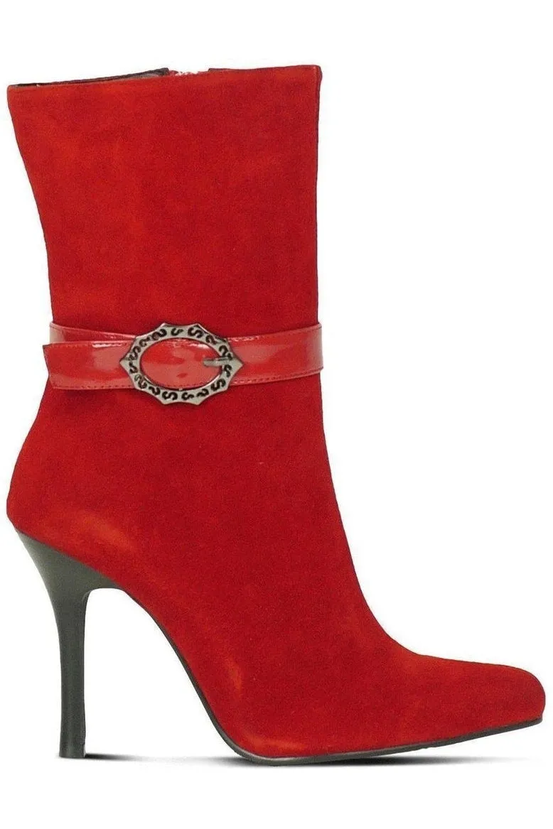 Suede Boot Stacked Heel-Red