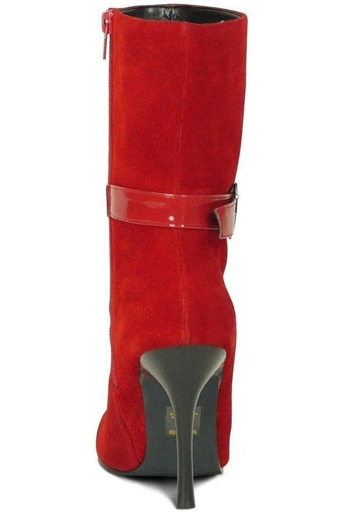 Suede Boot Stacked Heel-Red