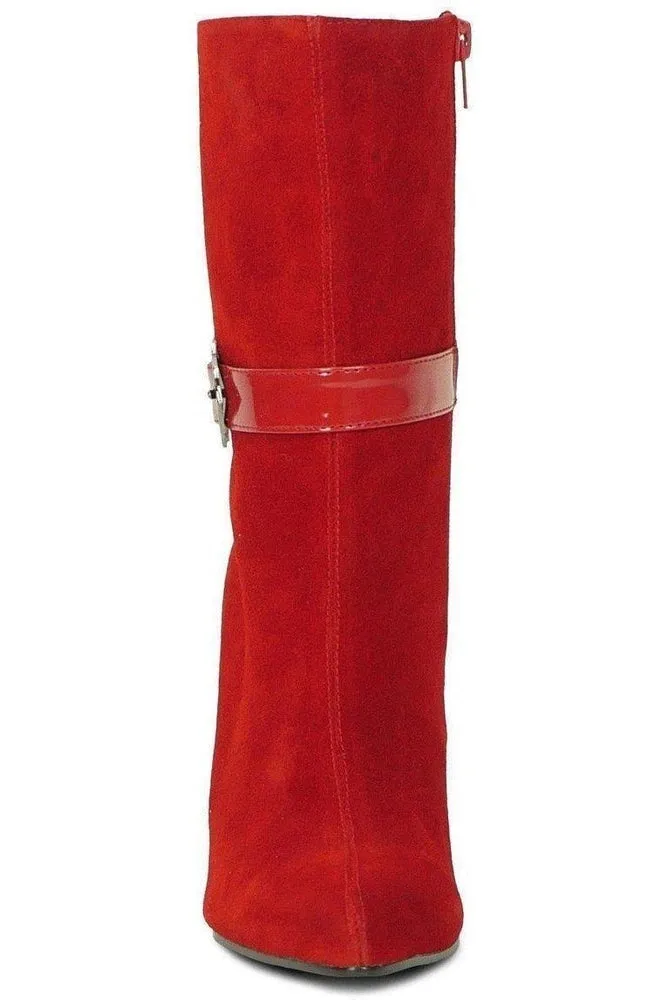 Suede Boot Stacked Heel-Red