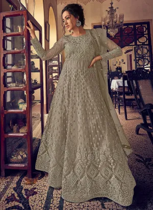 Superb Beige Georgette Chikankari Designer Anarkali