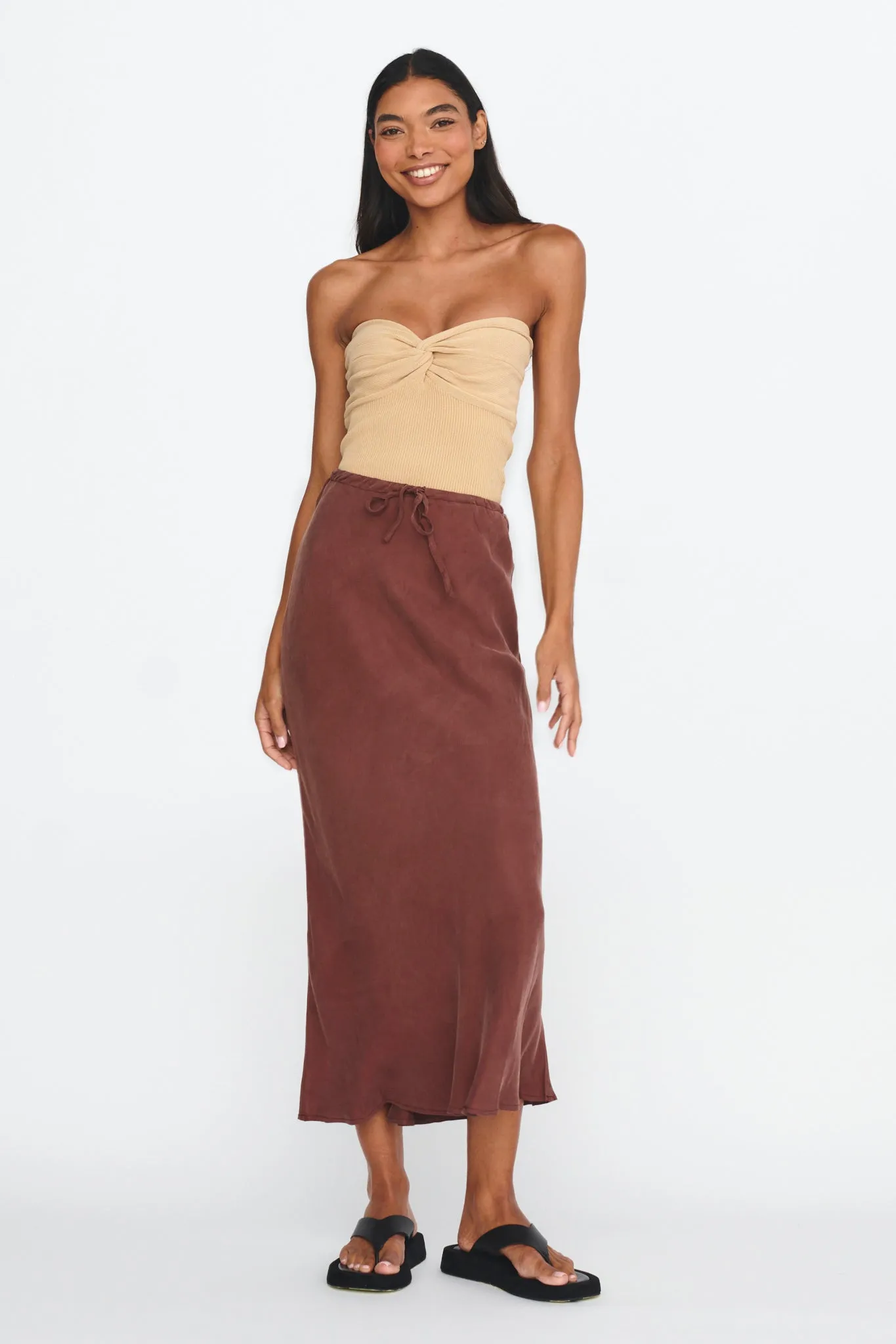 Teagan Strapless Ribbed Knit Top Beige