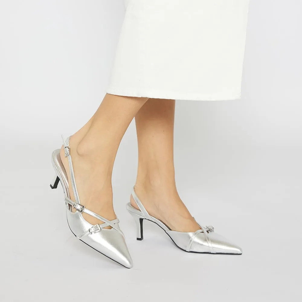 Veronica Heel in Silver Metallic