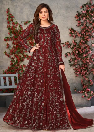 Vintage Maroon Wedding Function Pant Style Anarkali Suit