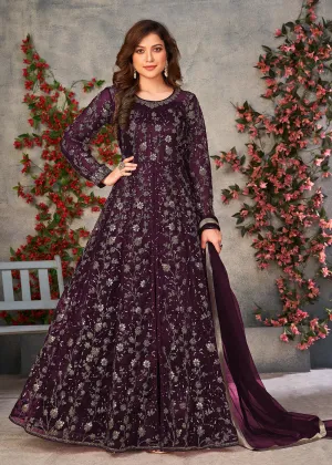 Vintage Purple Wedding Function Pant Style Anarkali Suit