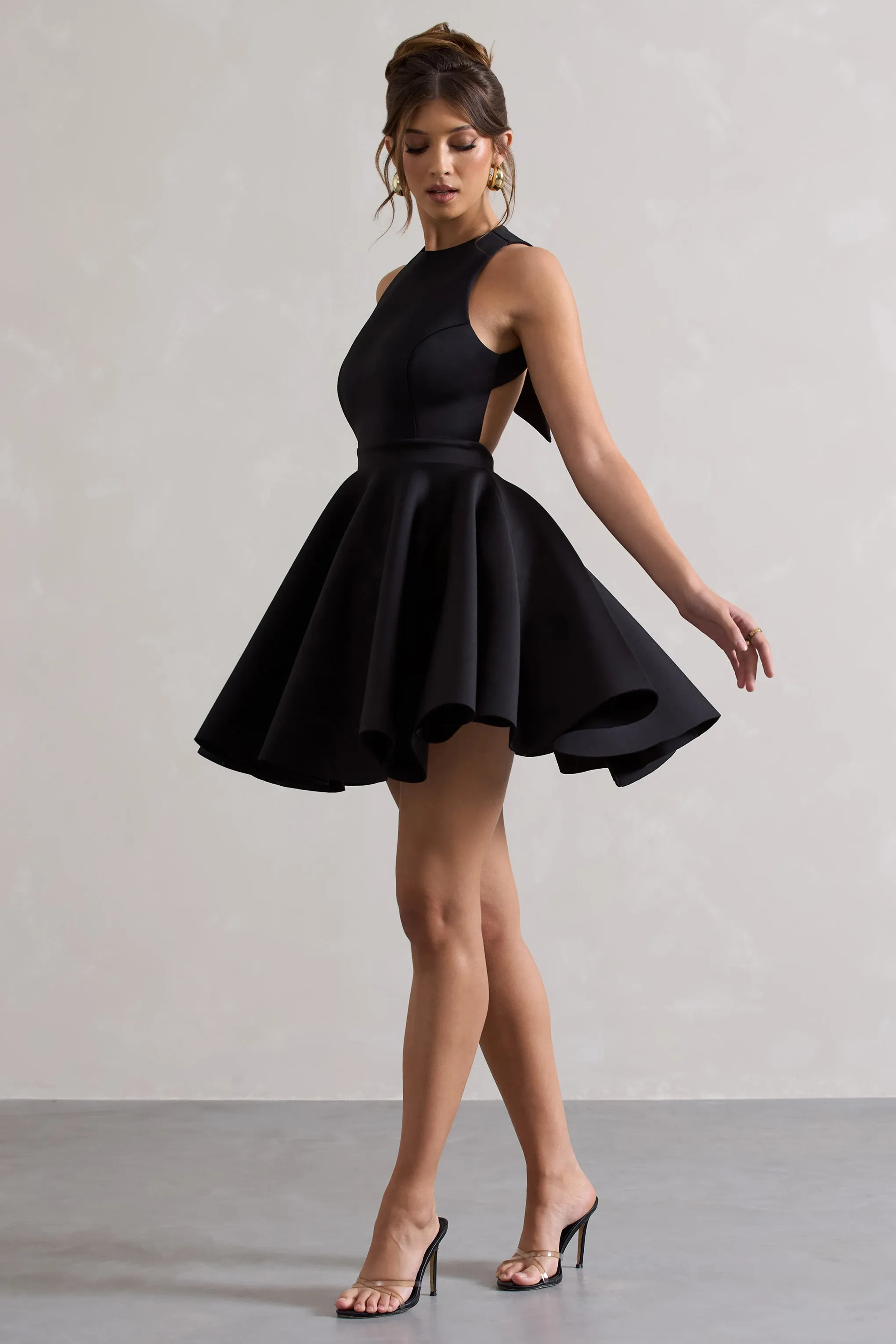 Waverly | Black Racer-Neck Sleeveless Skater Mini Dress