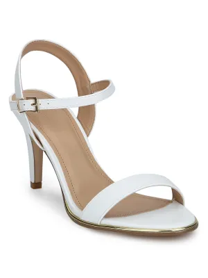 White PU Buckled Ankle Strap Stilettos