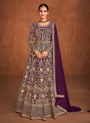 Wine Embroidered Designer Wedding Anarkali Gown