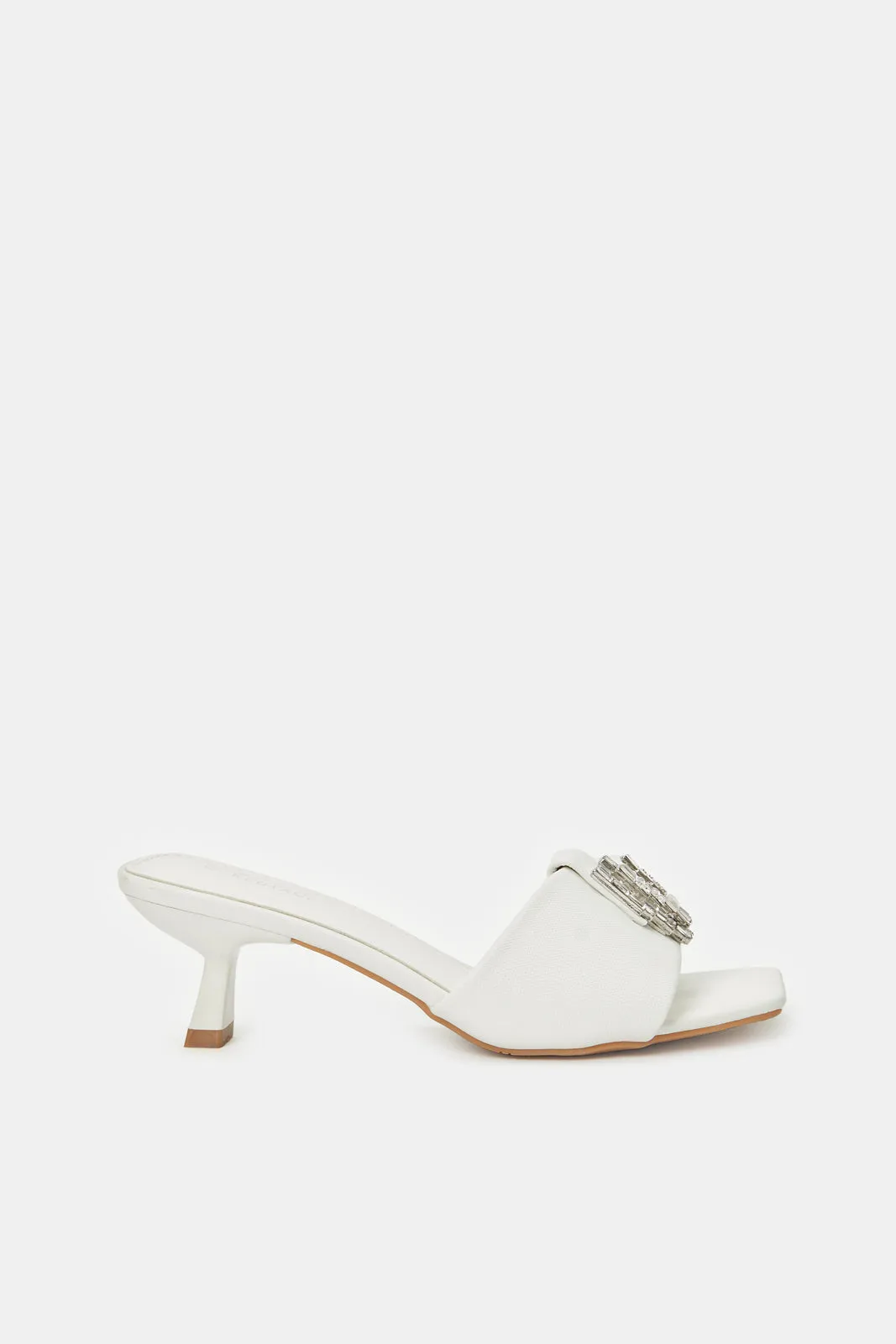 Women White Embellished Mule