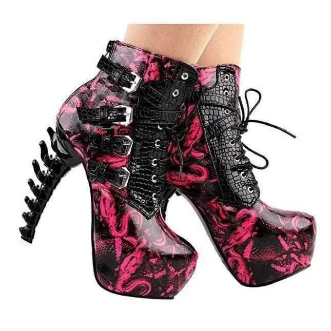 Womens Pink Stardust Bone Heel Buckle Ankle Boots