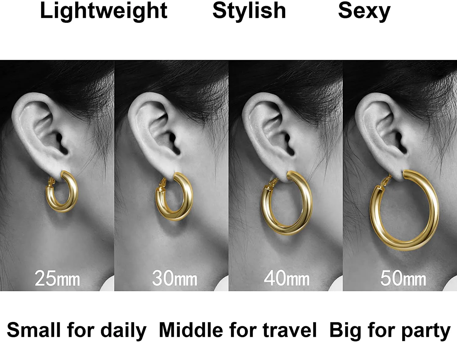 wowshow Thick Hoop Earrings Howllow 14K Gold Plated Gold Hoops for Women