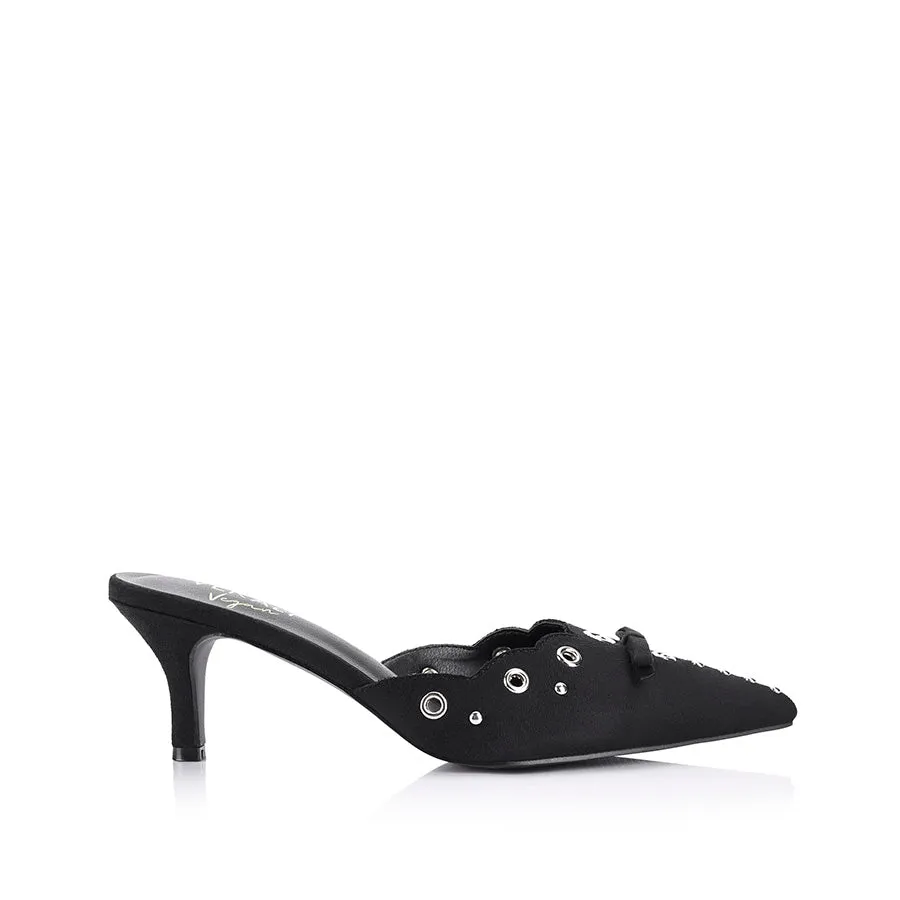 Ziggy Point Toe Kitten Heels - Black Micro